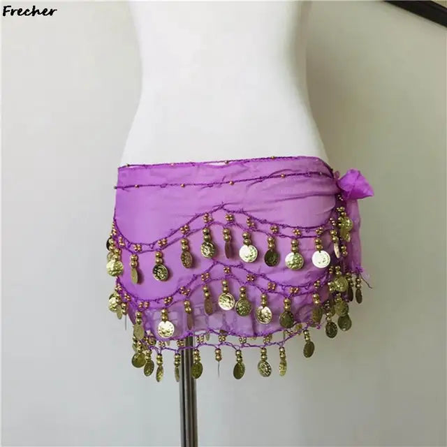 Indian Dance Practice Performance Hip Skirts Women Belly Dance Skirt Waist Chain Chiffon Gold Tassel Belts Female Sexy Clubwear