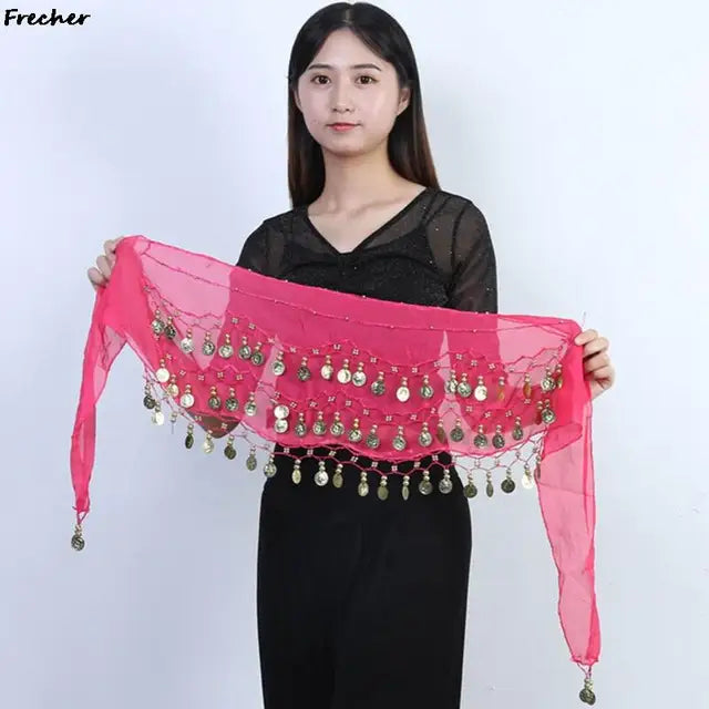 Indian Dance Practice Performance Hip Skirts Women Belly Dance Skirt Waist Chain Chiffon Gold Tassel Belts Female Sexy Clubwear