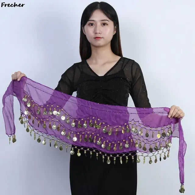 Indian Dance Practice Performance Hip Skirts Women Belly Dance Skirt Waist Chain Chiffon Gold Tassel Belts Female Sexy Clubwear