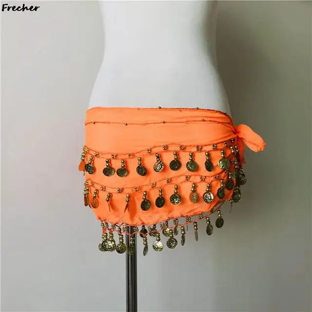 Indian Dance Practice Performance Hip Skirts Women Belly Dance Skirt Waist Chain Chiffon Gold Tassel Belts Female Sexy Clubwear