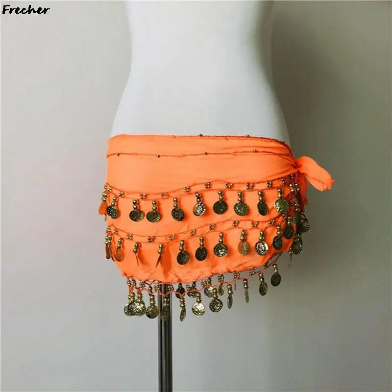 Indian Dance Practice Performance Hip Skirts Women Belly Dance Skirt Waist Chain Chiffon Gold Tassel Belts Female Sexy Clubwear