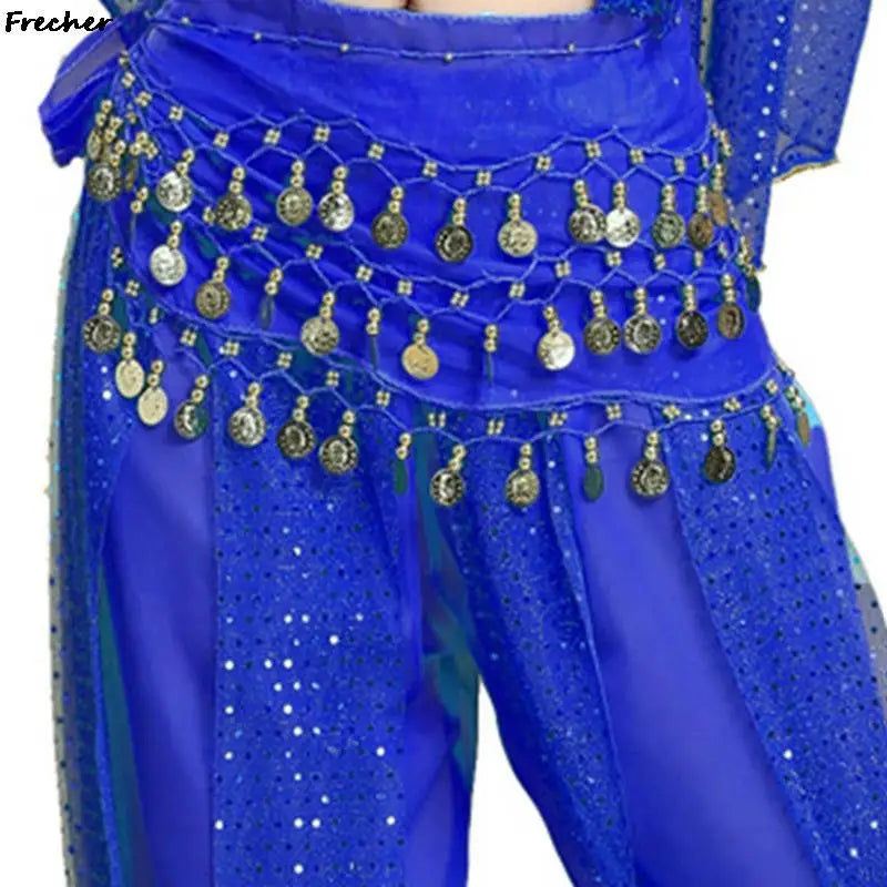 Indian Dance Practice Performance Hip Skirts Women Belly Dance Skirt Waist Chain Chiffon Gold Tassel Belts Female Sexy Clubwear