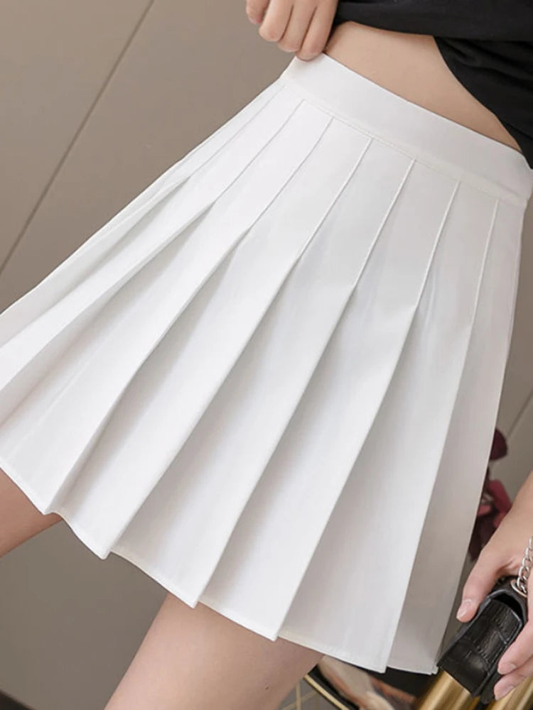 Summer Women Pleated Skirt High Waist Chic A Line Ladies Pink Mini Skirt JK Button Sexy Preppy Style Girls Dance Skirt